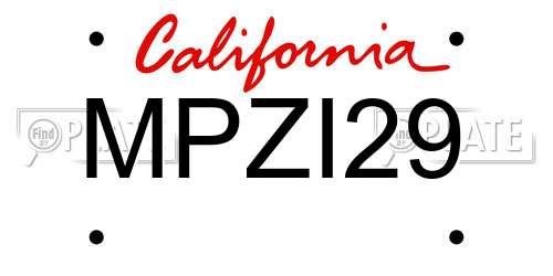 MPZI29 California License Plate