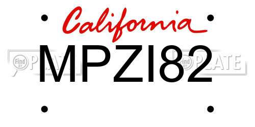 MPZI82 California License Plate
