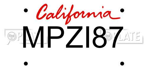 MPZI87 California License Plate