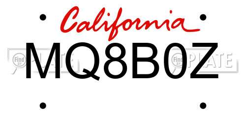 MQ8B0Z California License Plate