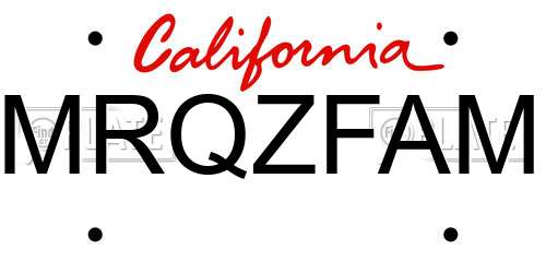 MRQZFAM California License Plate