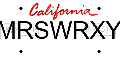 MRSWRXY California License Plate