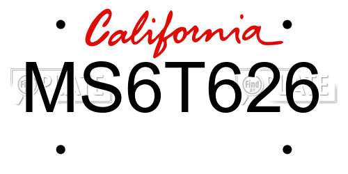MS6T626 California License Plate