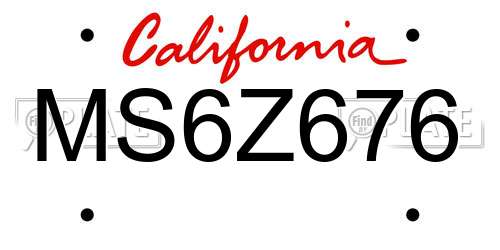 MS6Z676 California License Plate