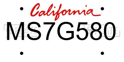 MS7G580 California License Plate