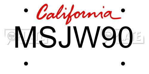 MSJW90 California License Plate