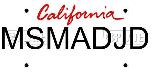 MSMADJD California License Plate
