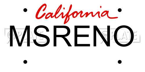 MSRENO California License Plate
