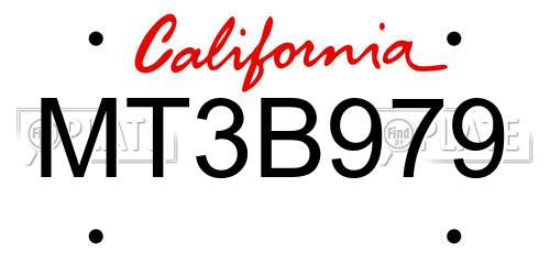 MT3B979 California License Plate