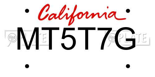 MT5T7G California License Plate
