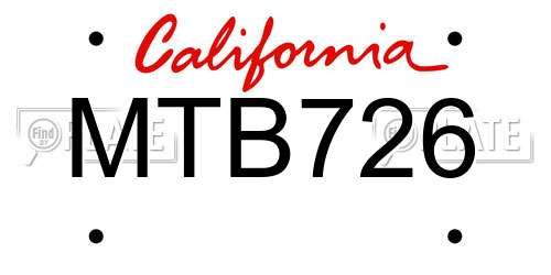 MTB726 California License Plate