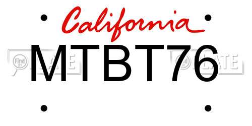 MTBT76 California License Plate