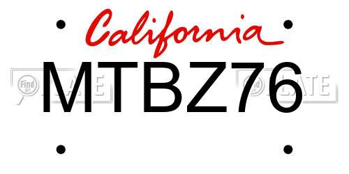 MTBZ76 California License Plate