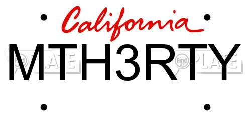 MTH3RTY California License Plate