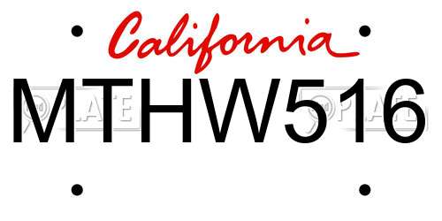 MTHW516 California License Plate