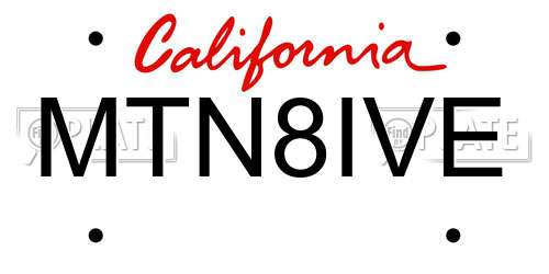 MTN8IVE California License Plate