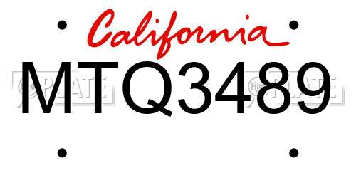 MTQ3489 California License Plate
