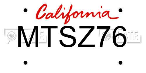 MTSZ76 California License Plate