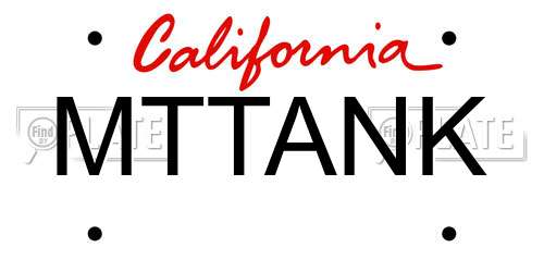 MTTANK California License Plate