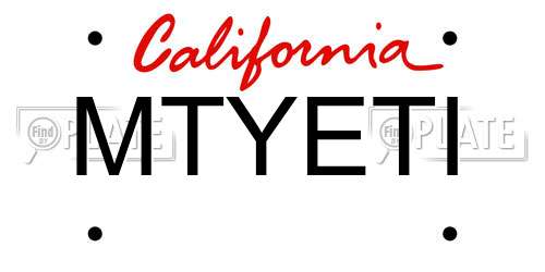 MTYETI California License Plate