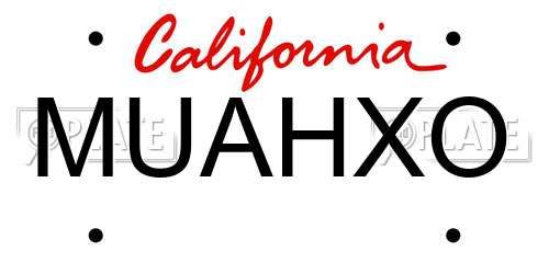 MUAHXO California License Plate