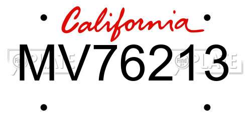 MV76213 California License Plate