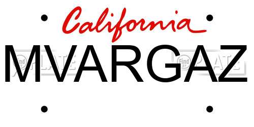 MVARGAZ California License Plate