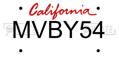 MVBY54 California License Plate