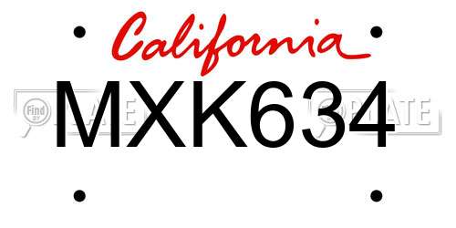 MXK634 California License Plate