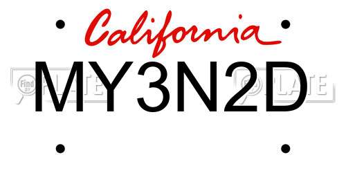 MY3N2D California License Plate