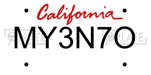 MY3N7O California License Plate