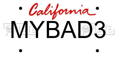 MYBAD3 California License Plate
