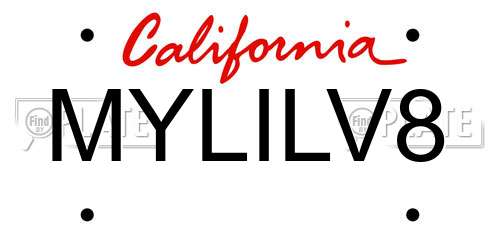 MYLILV8 California License Plate