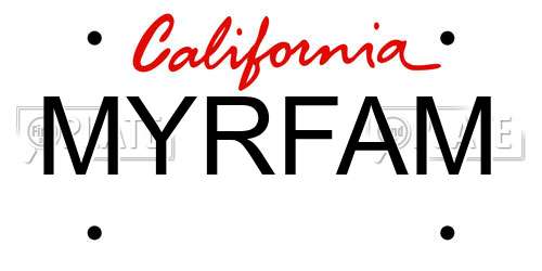 MYRFAM California License Plate
