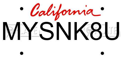 MYSNK8U California License Plate