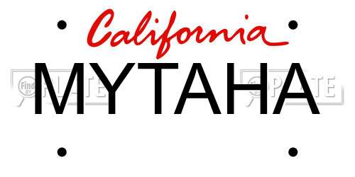 MYTAHA California License Plate