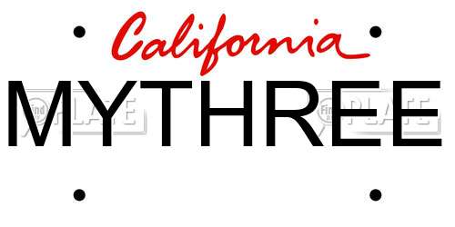 MYTHREE California License Plate