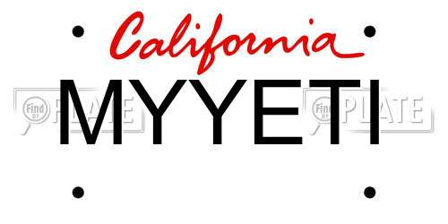 MYYETI California License Plate