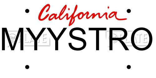 MYYSTRO California License Plate