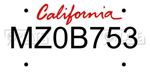 MZ0B753 California License Plate