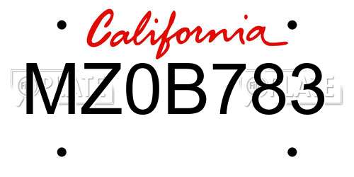 MZ0B783 California License Plate