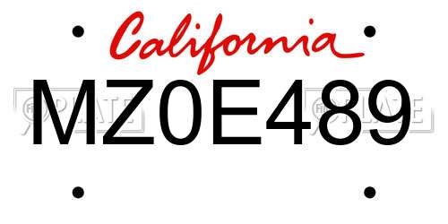 MZ0E489 California License Plate