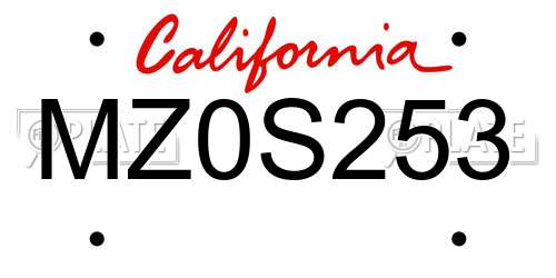 MZ0S253 California License Plate