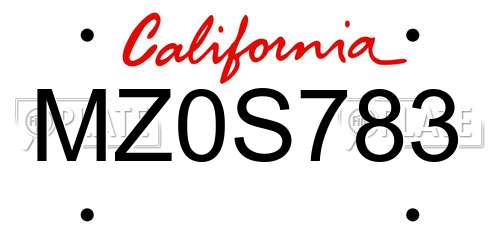 MZ0S783 California License Plate