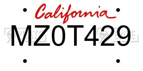 MZ0T429 California License Plate