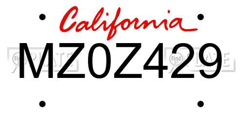 MZ0Z429 California License Plate