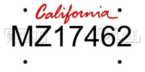 MZ17462 California License Plate