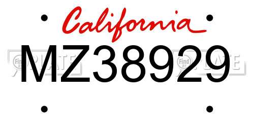 MZ38929 California License Plate