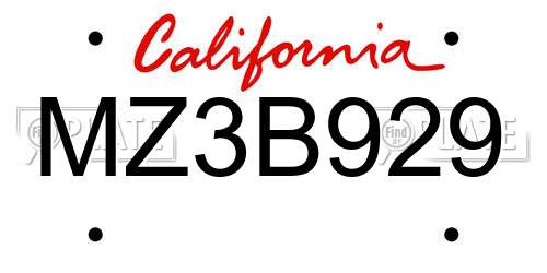 MZ3B929 California License Plate