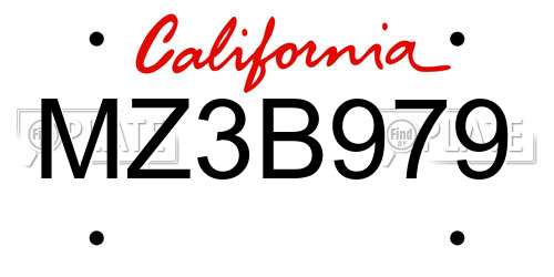 MZ3B979 California License Plate